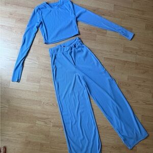Light Blue Ribbed Lounge Set (Top + Pants)